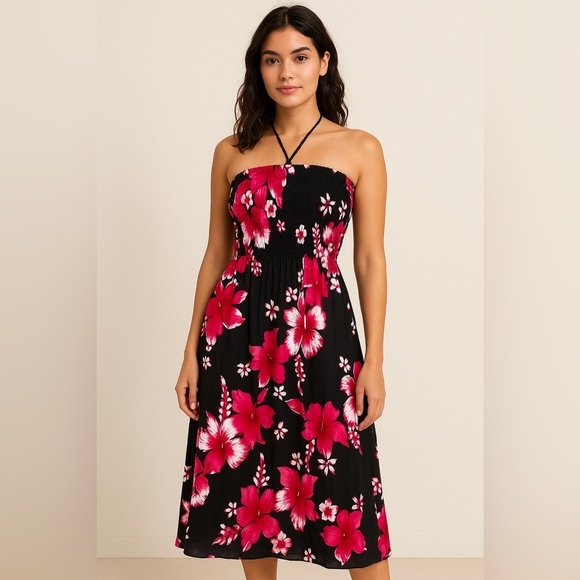 Dresses & Skirts - Floral Halter Maxi Dress Black and Pink Size Small or Medium
